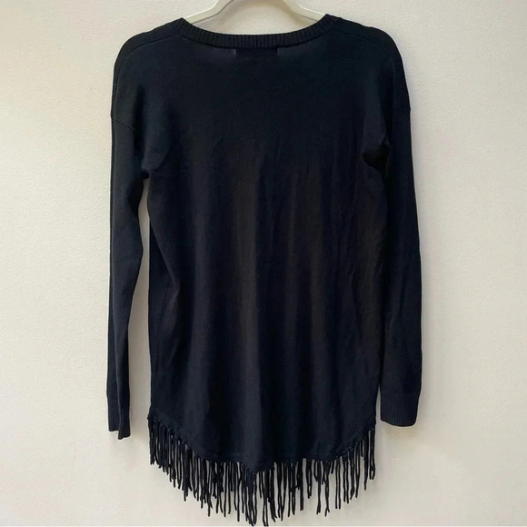 Revolve Central Park West Oversized Black Fringe Long Sleeve V Neck Top Size XS - Picture 5 of 5